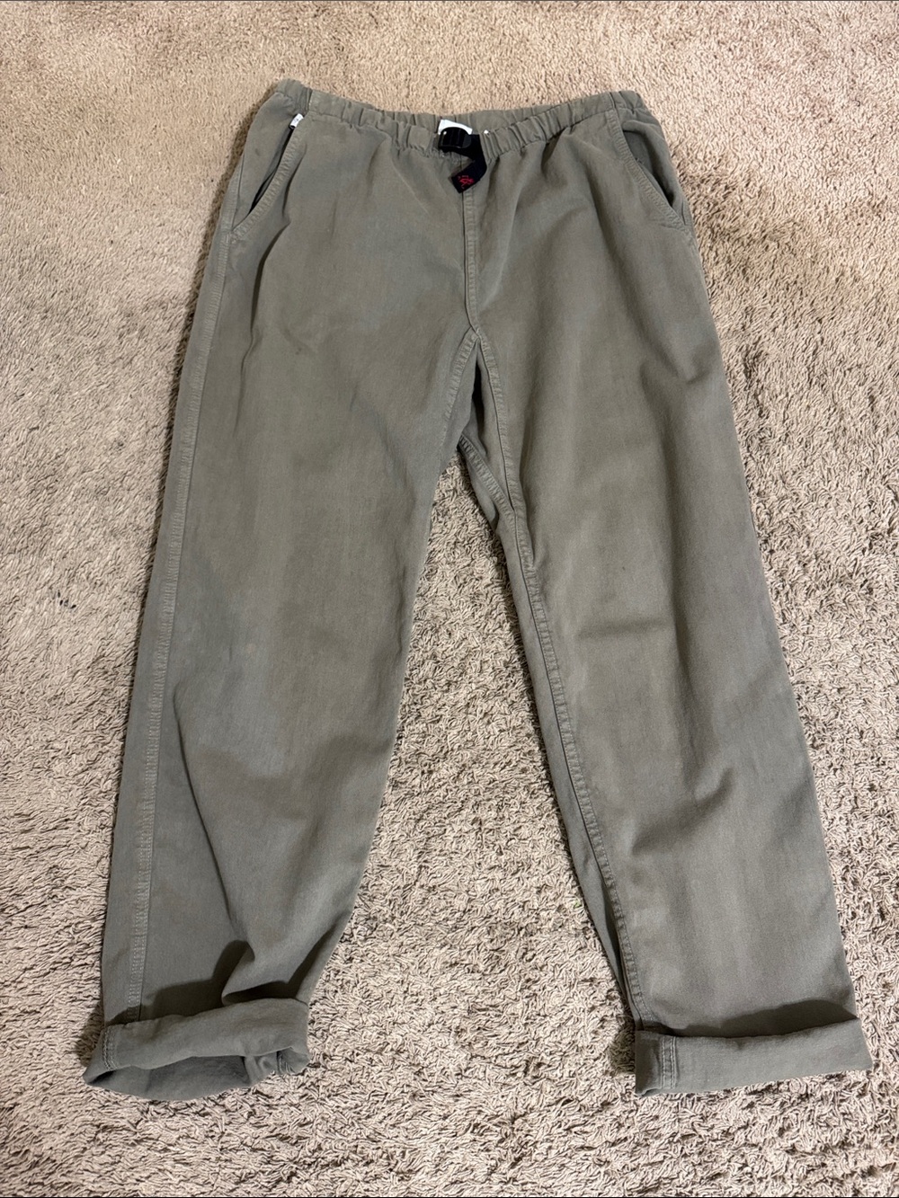Gramicci Elastic Waist Pants Olive Gray Women L Climbing Hiking Outdoor Granola